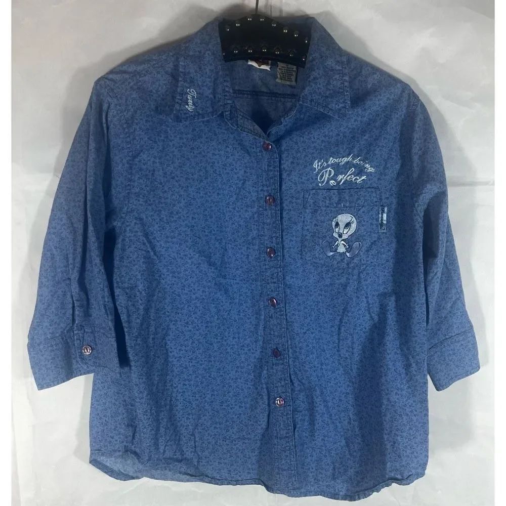 Loony tunes embroidered tweety button down shirt